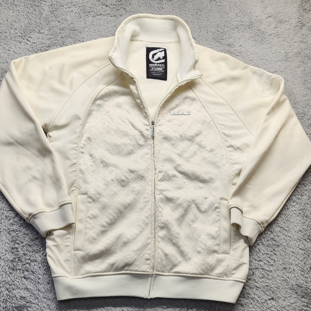 Ecko Unltd. Defined by Design White/ Cream Full Zip Sweater Mens Size X Large